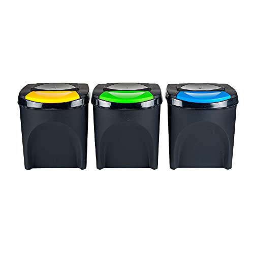 TIENDA EURASIA® Cubos de Reciclaje para el Hogar - Pack de 3 Cubos de Basura de Cocina Apilables - 3x25L - Tapa Abatible en 3 Colores