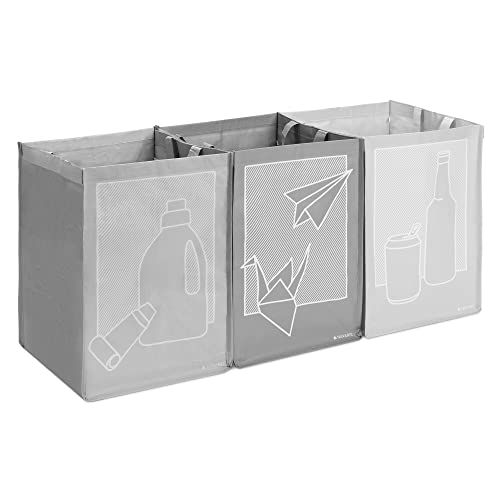 Navaris Bolsas de Reciclaje de Basura - Set 3X Cubo de Tela Impermeable para Reciclar plástico Vidrio cartón - 3X Contenedor de Interior para Cocina