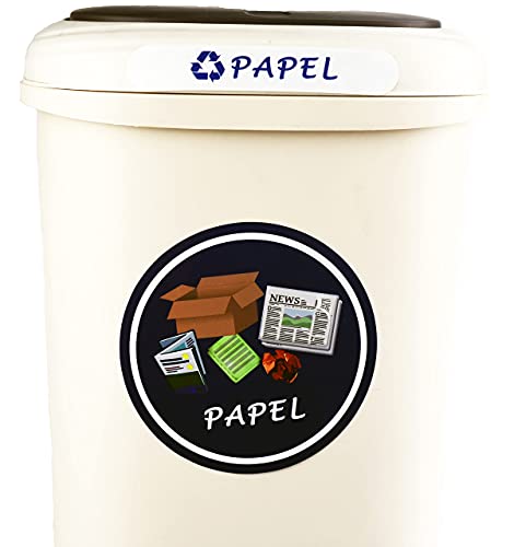 Pegatinas para el Reciclaje,6 Etiquetes Adhesives per al Reciclatge d'Escombraries, Adhesius per a la gestió de residus,Cadascuna diámetro 9.8cm,Texto en Españo