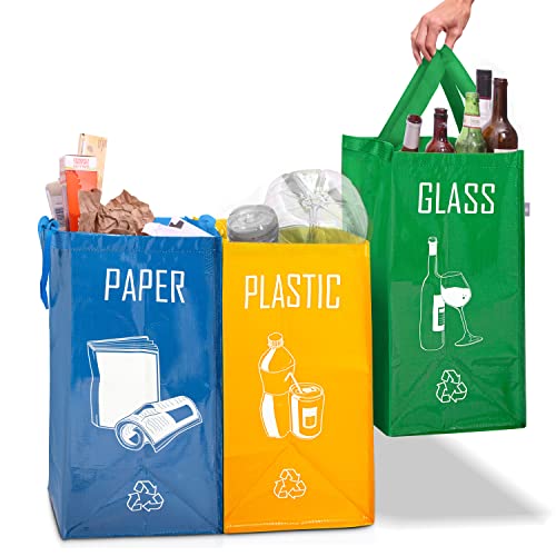 Norggo Pack de 3 Bolsas Basura Reciclaje – Cubos de Basura de Reciclaje con Gran Capacidad 40L – Cubo Basura para Papel, Plástico y Vidrio – Bolsas Reciclaje respetuosas con el Medio Ambiente.